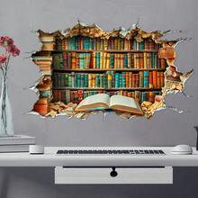 1/3Pcs Back To School 2D Bookshelf Wall Sticker, Open Book Library Cracked Wall Decal, Removable Self-Adhesive Vinyl Decor, School Home Office Aesthetic Indoor DIY Wall Art Holiday Gift - Book Wall Stickers - View 4