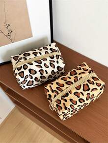 AGG, Bolsa de maquillaje con estampado de leopardo retro para mujer, bolsa con forro interior, neceser de viaje portátil, bolso de mano, bolsa versátil para almacenamiento de cuidado de la piel, organizador de productos de higiene femenina, regalo para mamá o novia - Multicolor - Ver 8