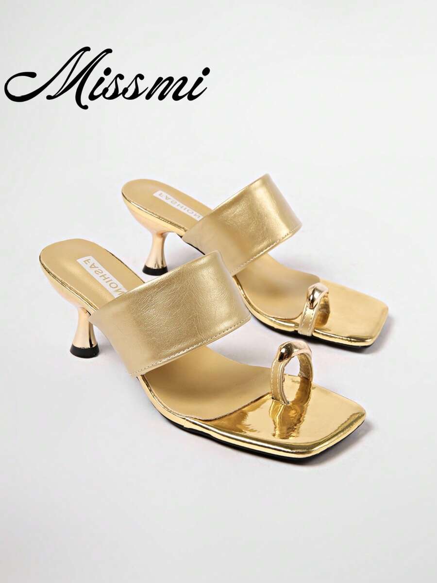 5cm New Colorblock Minimalist Toe-Post Wedge Sandals For Women 2025 Summer Open-Toe High Heels - Gold - View 1