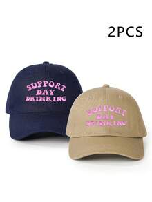 1/2件裝 女款刺繡 SUPPORT DAY 棒球帽，戶外可調節防曬休閒帽，適合春/秋季旅行、海灘度假，男款防曬帽，青少年帽 - 棒球帽 - 查看 21