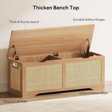 47.2 Inch Rattan Storage Ottoman Chest, End Of Bed, Storage Chest, Large Entryway Trunk Box Bedroom, Living Room, Rustic Wood - Vintage Brown - View 6