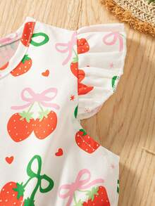 Gaun Kasual Tanpa Lengan Selutut Motif Buah untuk Anak Perempuan dengan Desain Lubang di Bagian Belakang, Cocok untuk Musim Semi/Panas - Merah - View 5