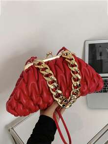1pc Red Fashion Pleated Clasp Evening Bag Handbag Chain Crossbody Shoulder Bag For Women - Red - View 3
