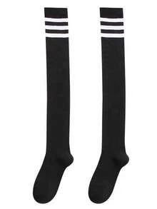 2 Pairs Striped Print Over-The-Knee Socks, Preppy Style Over-The-Knee Socks, Women's Long Socks And Socks - Multicolor - View 10