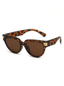 1pc Women's Vintage Leopard Print Oversized Oval Fashion Glasses, Dark Lens Fashion Glasses For Streetwear And Vacation - Multicolor - View 2