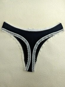 5入女款多彩螺紋蕾絲飾邊可愛蝴蝶結性感丁字褲 - 彩色 - 查看 7