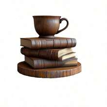 Cross-Border Hot-Selling Vintage Distressed Book & Coffee Cup Wall Hanging Decor, American Country Style Wooden Entryway Ornament - 1PC - View 6