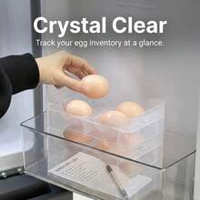 Soporte apilable transparente para huevos para la puerta lateral del refrigerador, caja de almacenamiento de huevos de plástico PP, organizador de huevos para refrigerador que ahorra espacio, bandeja de huevos con ranura profunda anti-rodamiento, contenedor de huevos para la encimera de la cocina - Multicolor - Ver 8