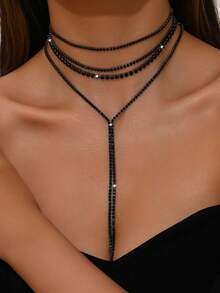 1pc Gothic Style Y-Shaped Long Tassel Multi-Layer Necklace, Women's Fashion Party Accessory, Suitable For Daily Wear - Layered Tassel Necklace - View 1