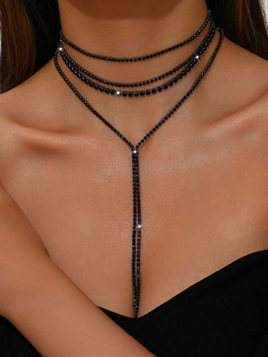 1pc Gothic Style Y-Shaped Long Tassel Multi-Layer Necklace, Women's Fashion Party Accessory, Suitable For Daily Wear - Layered Tassel Necklace - View 1