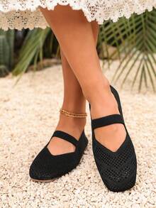 Leopard Print Design Knit Breathable Flat Shoes Mom Shoes Work Daily Wear Casual Shoes Women Home Outdoor Women Shoes - Black - View 5