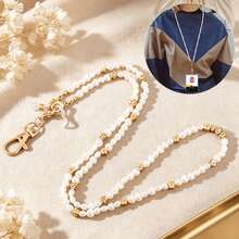 Multi-Functional Pearl Lanyard Neck Strap, Faux Baroque Pearl Beaded Elegant Glasses Chain & ID Badge Holder Hanging Cord, Anti-Lost Eyeglass Strap Fo - Multicolor - View 1