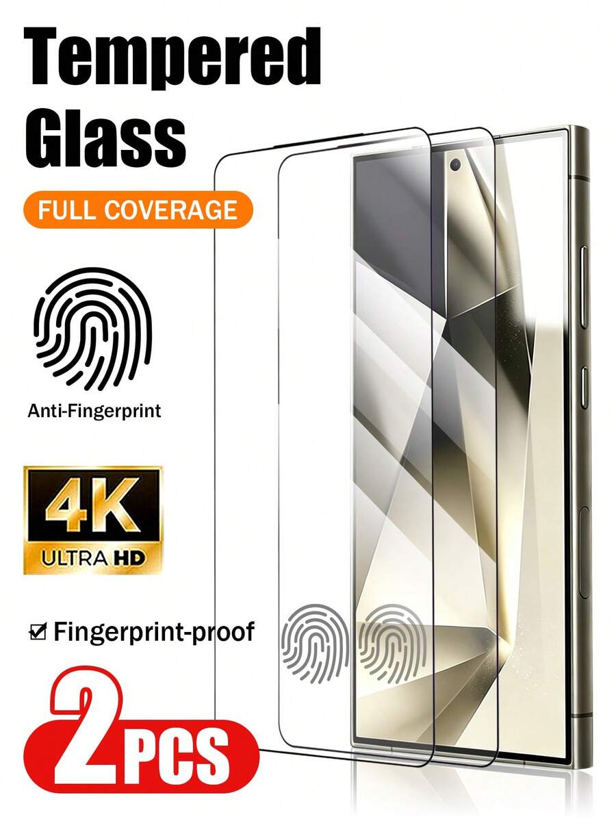 2片裝 Galaxy S23/S24/S25/S26/S23/S24/S25/S26 Plus/S24/S25/S26 Ultra/S23/S24/S25 FE 鋼化玻璃螢幕保護貼,高解析透明,支援超音波指紋解鎖,防塵設計 - 無色 - 查看 1