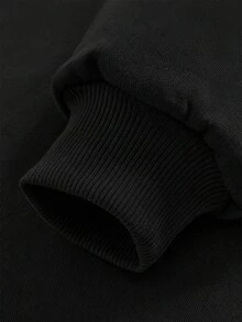 Plus Size Women's Casual Gothic Style Drop Shoulder Hooded Sweatshirt, Thin Long Sleeve Pullover With Gothic Gingerbread Ghost Print, Drawstring Hood, Pockets, Loose Fit, Solid Color Print, Autumn/Winter Fashion Sportswear, Comfortable Plus Size Sweatshirt For Outdoor Sports, Daily Wear, Parties, School, Vacation, Commuting And Halloween - Black - View 6