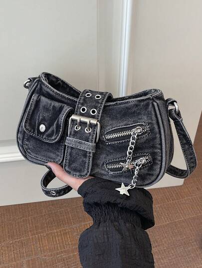 Bolso de hombro de mezclilla retro casual para mujer