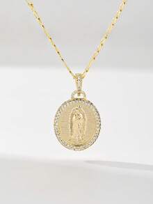 1 pieza Collar con colgante clásico de la Virgen María católica de circonita, cobre chapado en oro de 14k con artesanía sólida, cadena clásica estándar de 60 cm, talla vintage con acentos de circonita elegante y digna, adecuado para hombres y mujeres, combinando significado decorativo y religioso conmemorativo. - Amarillo Oro - Ver 9