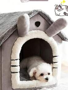 2-In-1 Pet House, Removable And Washable Pet Bed, Warm And Comfortable, Detachable Semi-Enclosed Design, Suitable For Cats And Multiple Dogs, 1 Piece Spacious Cat House, Large Pet Nest With Breathable Pad, Comfortable Cat/Dog Bed Basket, Suitable For Small, Medium And Large Cats All Year Round - Grey - View 7