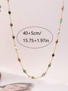 1 pieza Collar para mujer, collar hecho a mano con cuentas de piedra de color mixto, accesorio de capas diario, adecuado para regalo (color y cantidad de cuentas aleatorios) - Multicolor - Ver 10