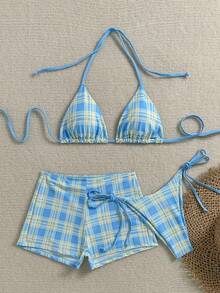 Women's Summer Pastoral Style Printed Halter Bikini Set Set With Hipster Bottoms, 3-Piece Set, Suitable For Party, Music Festival, Graduation Season Occasions; Elegant Women's Swimwear, Fashionable Sexy Bikini Set, Women's Beach Vacation Outfit - Multicolor - View 5