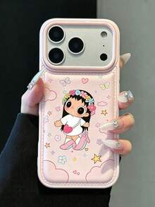 1件時尚卡通女孩手機殼，適用於 iPhone 15 Pro 17 16 Pro Max 17Pro 13 14 12 11，可愛 Ins 風格花卉防震保護殼，適合女性/女孩 - 粉色 - 查看 1