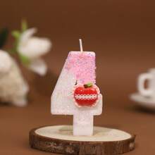 1pc Pink Apple Glitter Number Candle, 0-9 Digits Birthday Cake Topper, Cute Decorative Candle For Birthday/Theme/Holiday Party Supplies - Pink - View 16