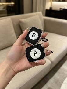 Planet Style Solid Black 8 Pattern Earphone Case, Wavy Edge Protective Cover With Hanging Ring Compatible With Apple 1/2nd Gen, PRO, 3rd Gen, PRO 2, 4th Gen, PRO 3 Bluetooth Earphone Charging Case Protective Cover - Black - View 1
