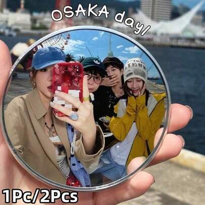 1/2 Travel Selfie Convex Mirror, Wide-Angle Glass Mirror, Small Round Mirror, Can Be Used To Record Footprints, Handheld Photography Props, Suitable For Outdoor Travel Photography And Home Decoration Travel Essentials, Daily Use,