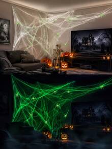 Halloween Fluorescent Spider Web Decoration: Stretchable Artificial Spider Web And Fluorescent Spider, Suitable For Indoor And Outdoor Use, Including Entrance, Porch, Patio, Garden, Lawn And Halloween Party - Multicolor - View 7