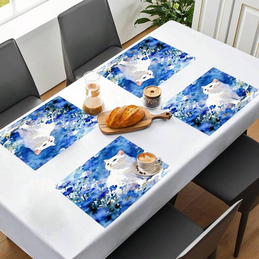1 pieza/4 piezas/6 piezas, Decoración del hogar, Manteles individuales de lino con estampado de gato, Adecuados para la mesa del comedor, Decoración para todas las estaciones, Manteles de estilo moderno lavables, Decoración de la habitación, Manteles, Posavasos, Manteles para la mesa del comedor de la cocina, Decoración de fiestas interiores/exteriores, Decoración del hogar, Regalo ideal - Multicolor - Ver 1