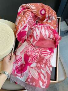 1件新款甜美心形流蘇女款圍巾，春夏季薄款防曬旅行海灘披肩，適用於空調房 - 粉色 - 查看 4