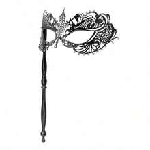 Thmyo Venetian Halloween Mardi Gras Party Mask With Holding Stick, Carnival Handheld Metal Feather Rhinestone Masquerade Mask - Maks-2-black - View 9