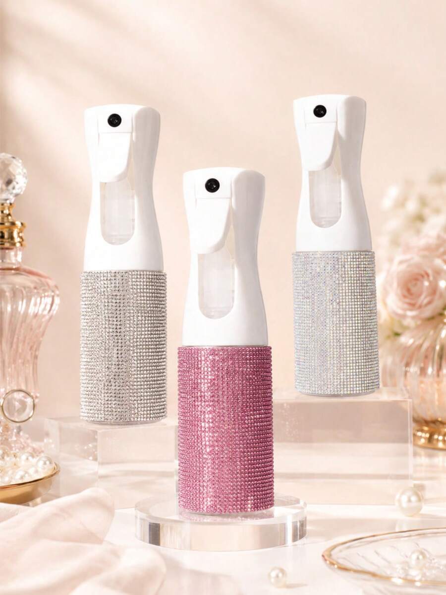 200ml Rhinestone Fine Mist Spray Bottle, Bling Refillable Cosmetic Spray Bottle For Hair, Skincare, Toner & Makeup Water, Portable Beauty Spray Bottle For Travel, Perfume Bottle, Travel Bottles - Multicolor - View 1