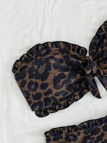 Women's Leopard Print Bandeau Lace Bikini 2 Pieces Set With High Waist Swim Bottoms, Suitable For Summer Island Vacation Beach - Multicolor - View 5