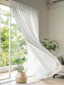 1 rèm voan trắng trơn luồn thanh treo trang trí cửa sổ phong cách đơn giản cho gia đình - trắng - Xem 5
