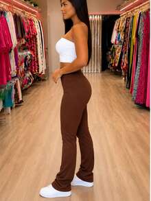 Basic Flare Ballerina Leggings Without Pockets - Óxido marrón - Ver 4