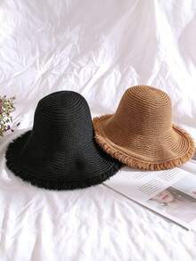 1 buah Topi Matahari Jerami Wanita, Topi Pantai Bertepi Lebar untuk Musim Semi/Panas, Perlindungan Matahari untuk Perjalanan, Liburan, Pantai, Gaya Bohemian - Warna kopi - View 7