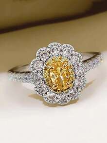 1 Stück eleganter kubischer Zirkonia Ring, geeignet für Frauen zum Tragen, geeignet für Hochzeit, Verlobung, Jahrestagsparty, Valentinstag Geschenk - Gelb - Übersicht 9