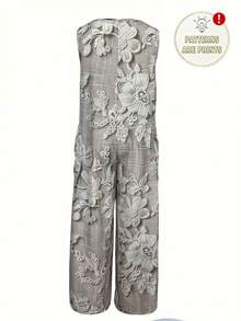 Women's Casual Fashion Sleeveless Round Neck Jumpsuit - Printed Fabric Sleeveless Jumpsuit - Large Pockets Vacation Summer - Grey - View 5