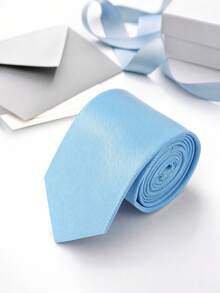 1PC Men's Light Blue No-Knot Easy-Wear Elastic Striped Tie, Suitable For Daily Wear - Baby Blue - View 4