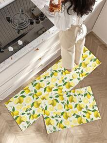 1pc Rubber Kitchen Mat, Printed With Vibrant Lemon And Floral Pattern Kitchen Mat, Can Be Placed In Front Of The Sink, Used For Standing, Kitchen Decoration - Multicolor - View 5
