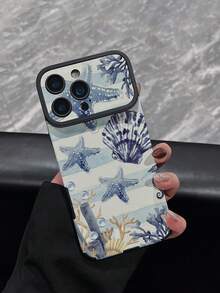1pc New Creative Blue Striped & Starfish Shell Seahorse Pattern Phone Case Faux Leather Texture Shockproof Protective Cover Compatible With IPhone 17/17Pro/17ProMax/16/16Pro/16ProMax/16Plus/15/15Plus/15Pro/15ProMax/14/14Plus/14Pro/14ProMax/13/13Pro/13ProMax/12/12Pro/12ProMax/11/11ProMax, Anti-Shock Anti-Collision Soft Protective Case - Multicolor - View 3