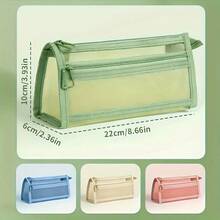 4/1pc Set Morandi Plaid Mesh Pencil Case With Handle And Zipper, Transparent Double Layer Pencil Bag, Travel Makeup Bag, Cute Transparent Stationery Storage Bag, Suitable For Adults, Office, University - Multicolor - View 6