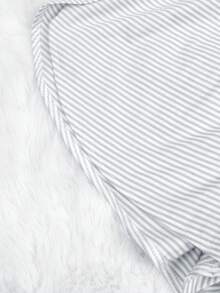 2pcs/Set Conjunto de Ropa de Casa Minimalista con Bloques de Color y Rayas, Top de Manga Larga de Punto Holgado Casual con Abertura Lateral & Shorts, Adecuado para Uso en el Hogar - Gris - Ver 9