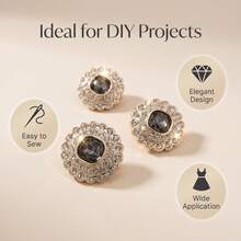15pcs/1.8cm Fashion Personalized Minimalist Round Gold Flower Rhinestone Plastic Buttons, Luxury Rhinestone Buttons, European And American Style High-End Vintage Elegant Versatile Buttons, Handmade Sewing High-Quality Gold Base Versatile Gray Rhinestone Buttons, DIY Decoration Buttons For Clothes, Bags, Hats, Coats, Sweaters, Pants, Shirts - 15pcs/1.8cm Gray Rhinestone Flower Buttons - View 6