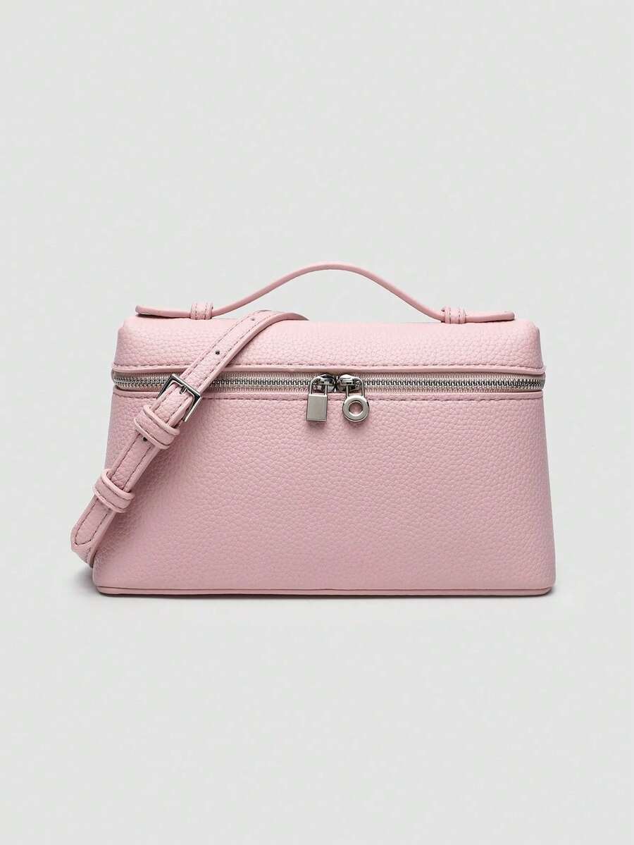 1 pieza Bolso de hombro cuadrado de unicolor con textura de grano de litchi en PU, pequeño bolso de mano para mujer, adecuado para combinar con diaria, salidas, compras, fiestas, bol - Burdeos - Ver 1