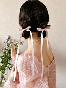 1/4 Macaron Color Ribbon Bow Hair Clip, Sweet Long Tassel Alligator Hair Clip, Anti-Slip Fabric Bow Hair Accessory, Suitable For Women And Girls, Y2K Sweet Style Summer Daily And Party Dual-Use Headwear,Hair Claws - Multicolor - View 2