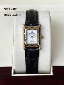 Pablo Raez 1pc Women's 18K Gold Stainless Steel Watch, Luxury Vintage Square Fashion Watch, High Quality Elegant New AAA Rectangular Brown Strap Watch, Brand New Original Design, Fashionable White Shell Dial Charming Face, Electronic Quartz Movement, 50m Water Resistant, PU Leather Black Strap, Gold Non-Fading Cute Small Size Women's Watch, Suitable For Daily Life/Work, Party Decoration, Vacation Travel, Graduation Wedding Birthday Gift - Gold - View 14