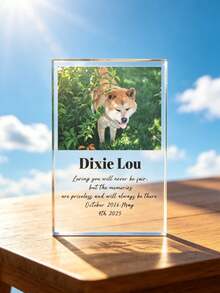 Plăcuță comemorativă personalizată din acrilic cu fotografie de animal de companie, ramă foto din acrilic pentru animale de companie, un suvenir personalizat pentru animalele de companie iubite. Poate fi gravată liber cu fotografii prețioase și mesaje personalizate ale pisicilor și câinilor iubiți, capturând momentele calde petrecute cu prietenii blănoși în material acrilic transparent și durabil. Decorațiune de interior, potrivită pentru living, dormitor, birou și alte diverse scene - Multicolor - Vizualizare 3