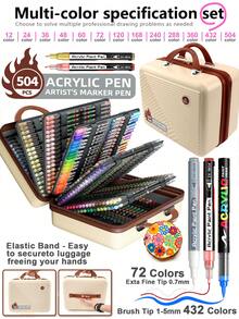 Flysea Classic (8-504) Acrylic Paint Marker Set, Mixed Color Assortment With Multiple Size Options, Direct-Liquid Automatic Ink Control Soft Tip Markers, Rich Ink, Smooth Flow, Comprehensive Color Range, Stackable Colors, Strong Coverage, Felt Tip Stationery Set, Suitable For Canvas, Rock Painting, Wood, Stone, Glass, Ceramic, Fabric Painting, DIY Crafts, Exquisite Color Box & Bag & Suitcase Style For Easy Storage And Carrying, Perfect Back To School Gift For Boys/Girls Students - (Upgraded) Acrylic Marker - View 4