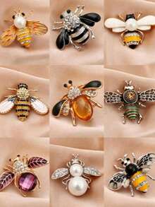 Cute Rhinestone Bee Brooch, Women's Party Accessory, Insect Faux Pearl Corsage Brooch, Cardigan Set Clothing Accessory, Gift - Multicolor - View 1